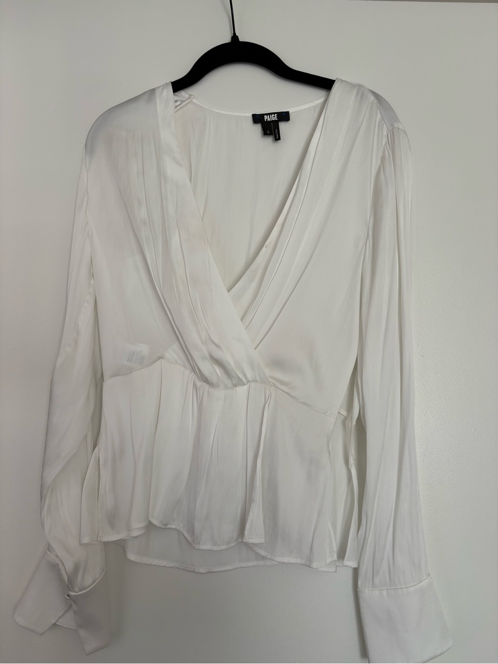 PAIGE Cream Wrap Peplum Long-Sleeve Blouse